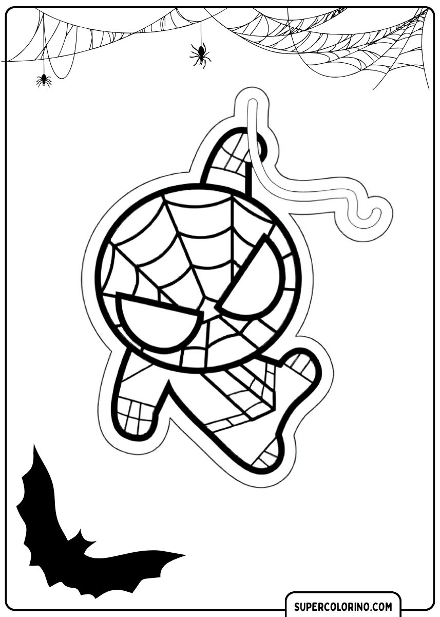 Malvorlage von Spideys Kopf und Oberkörper als einfache Figur im Chibi-Stil.