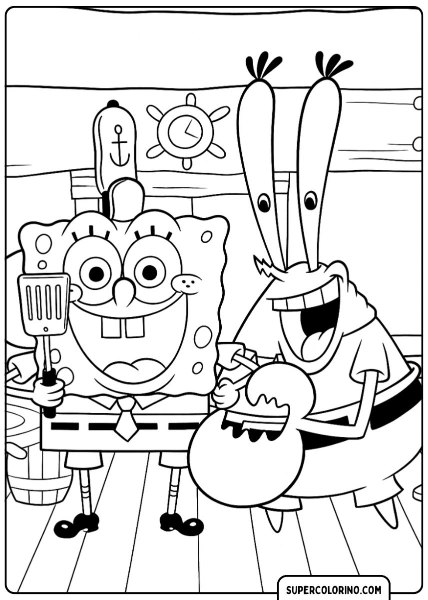 SpongeBob grillt mit Mr. Krabs im Krusty Krab.