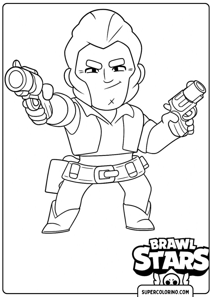 Image coloriée de Colt avec ses doubles revolvers, prêt à tirer.