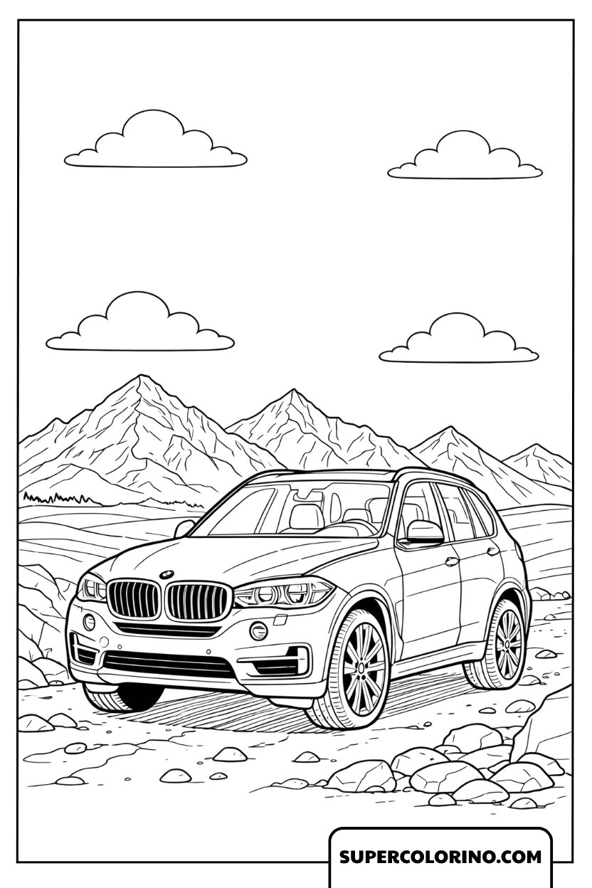 BMW Abenteuer in den Bergen zum Ausmalen