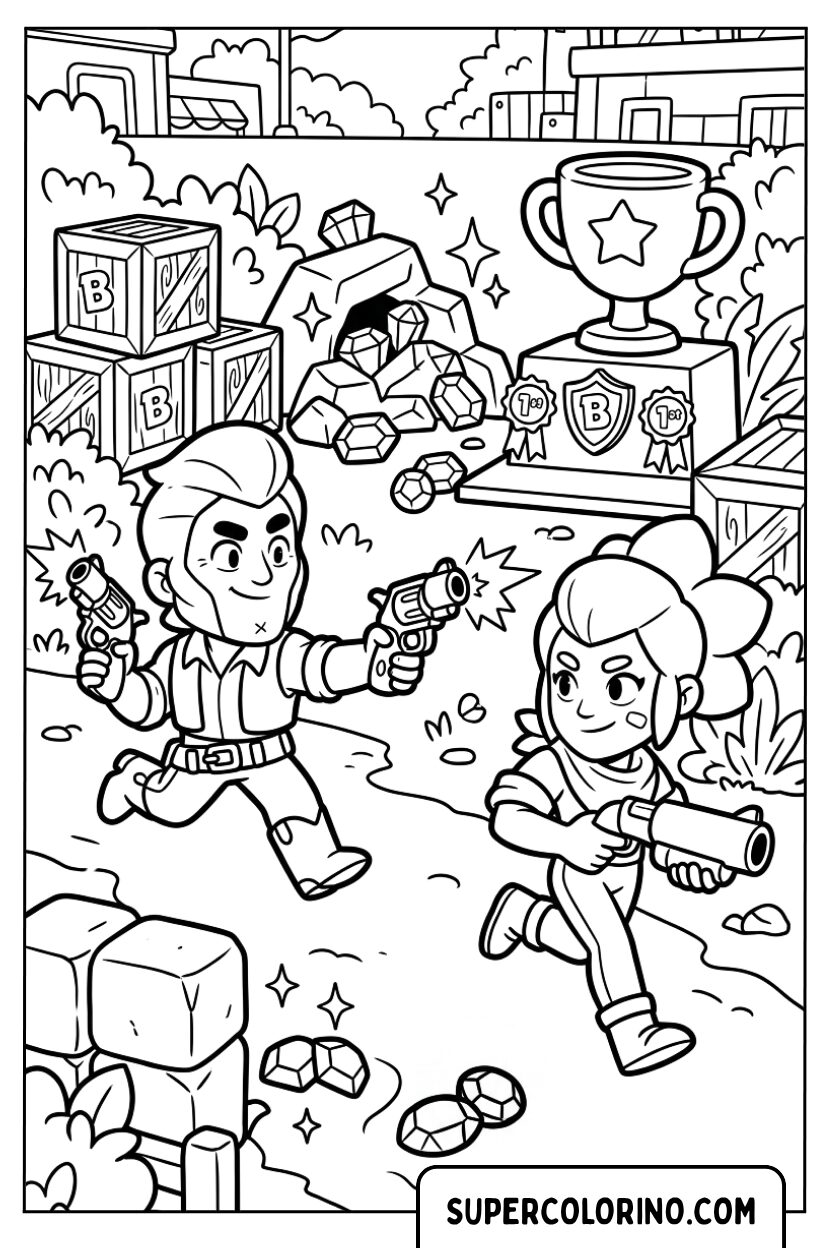 Coloriage de Colt et Shelly courant vers le trophée