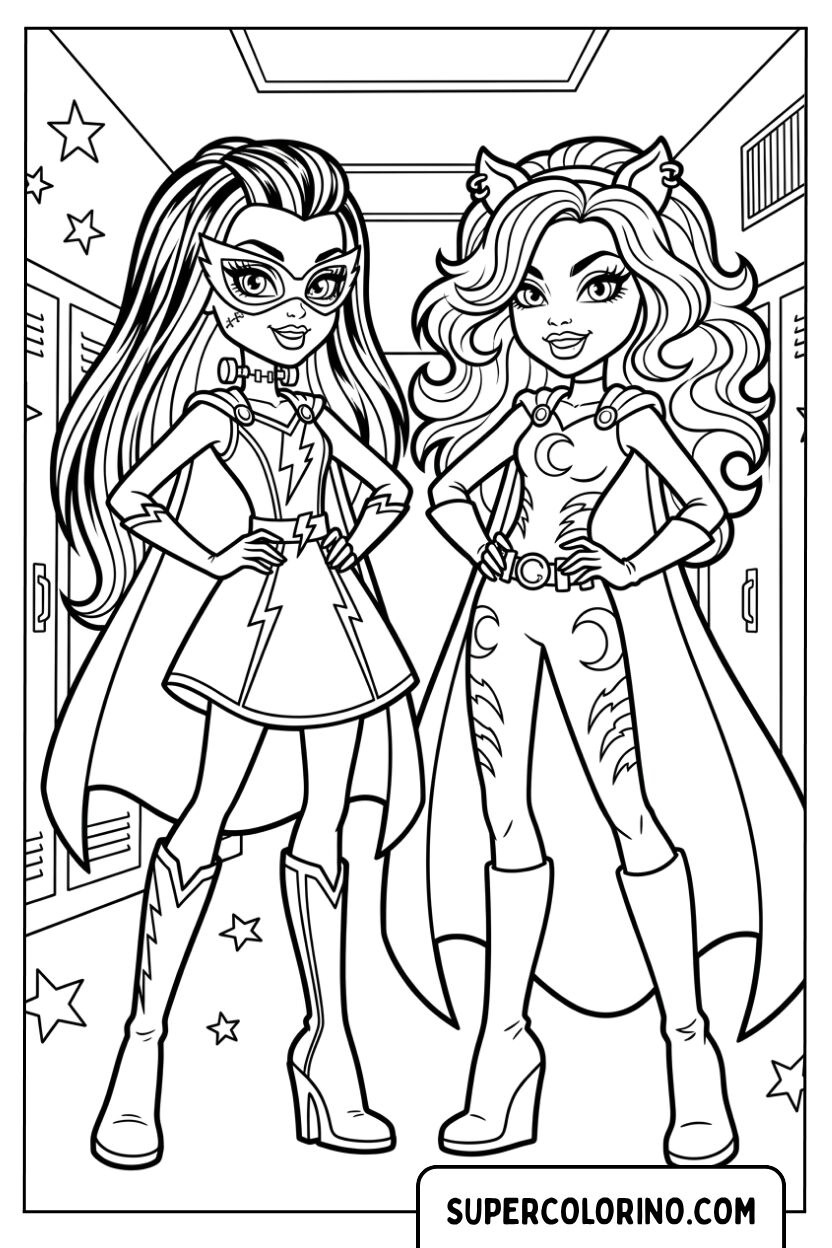 Colorare Frankie Stein e Clawdeen Wolf in stile supereroine