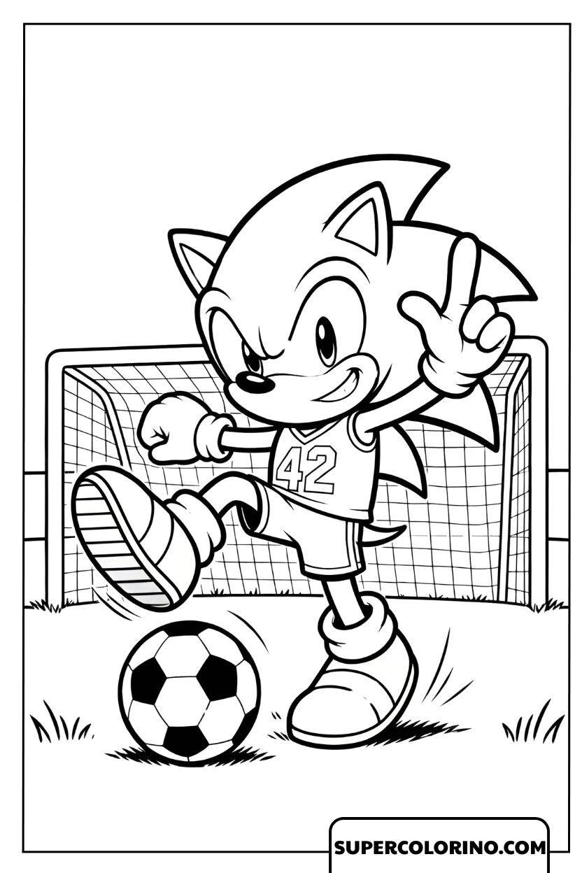 Kleurplaten Sonic the Hedgehog in voetballerversie