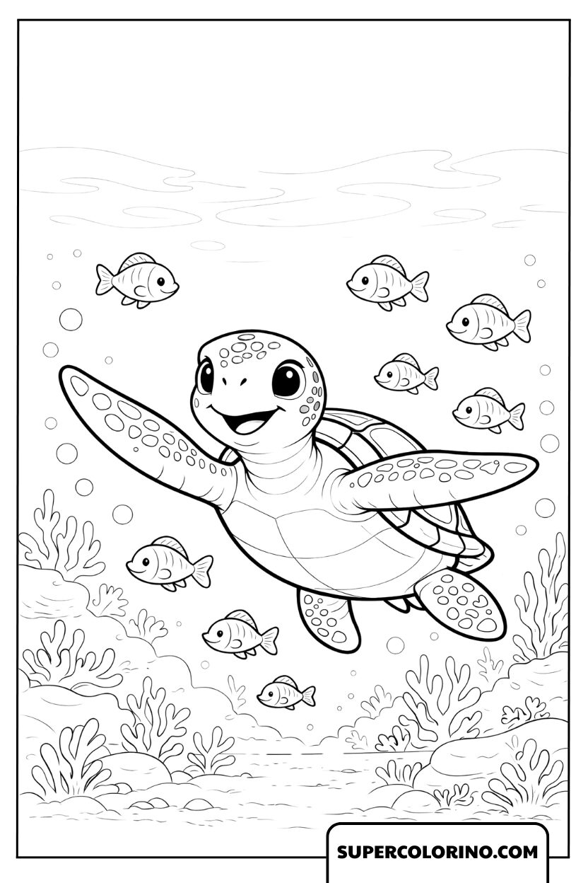 Coloriage d'une tortue de mer dans l'océan