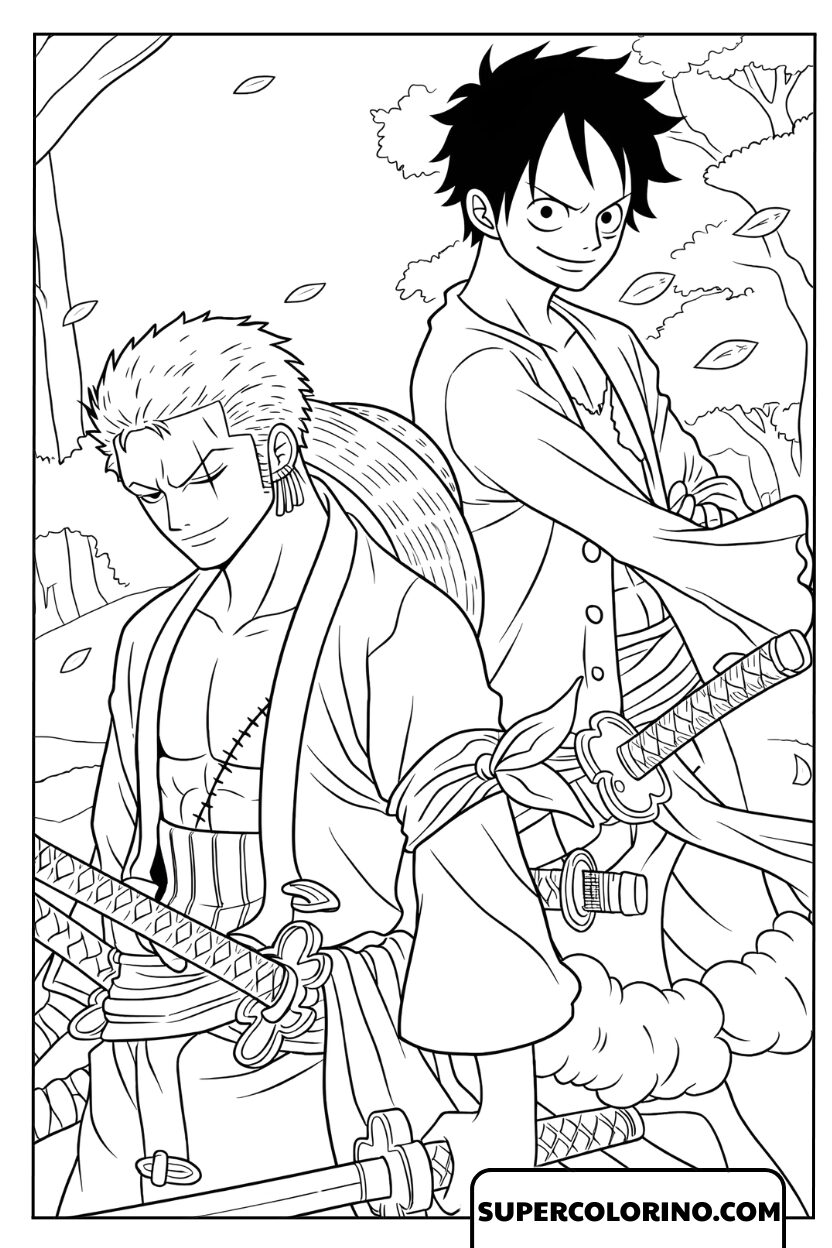 Coloriage du duo légendaire Luffy et Zoro