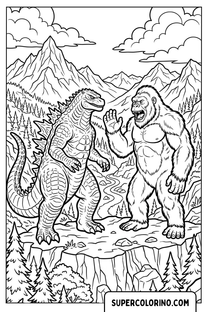 Colorare il leggendario scontro tra Godzilla e King Kong in montagna