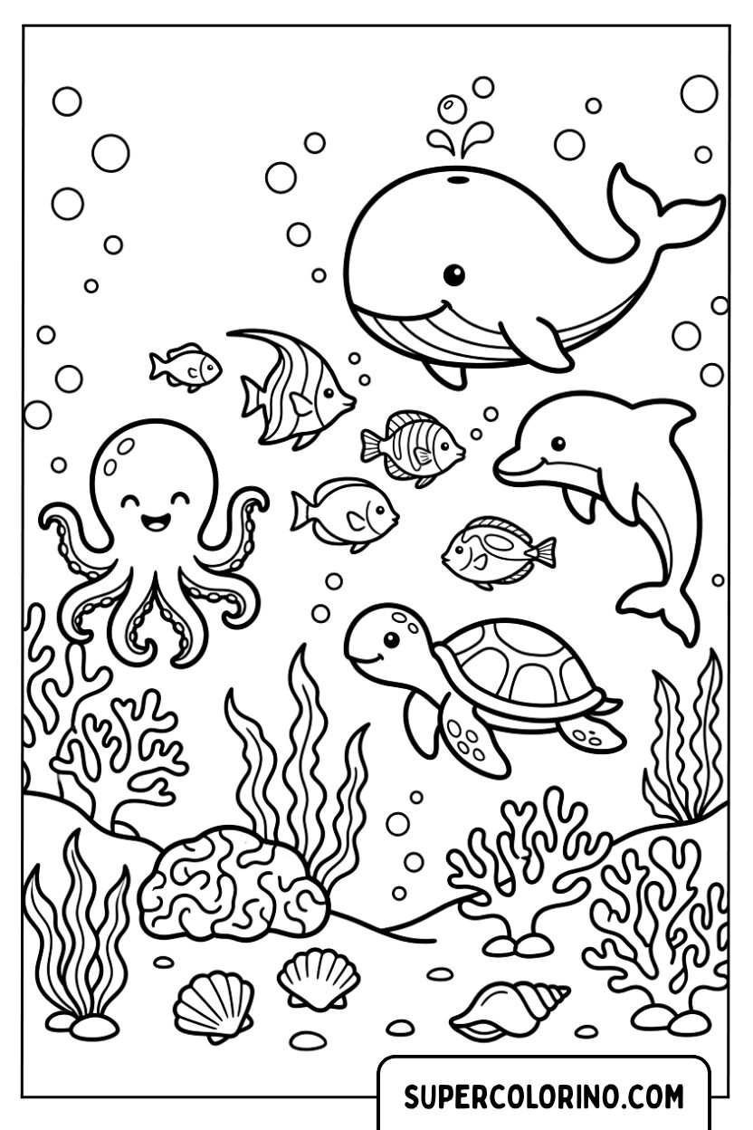Colorare la vita marina con balena e animali dell oceano