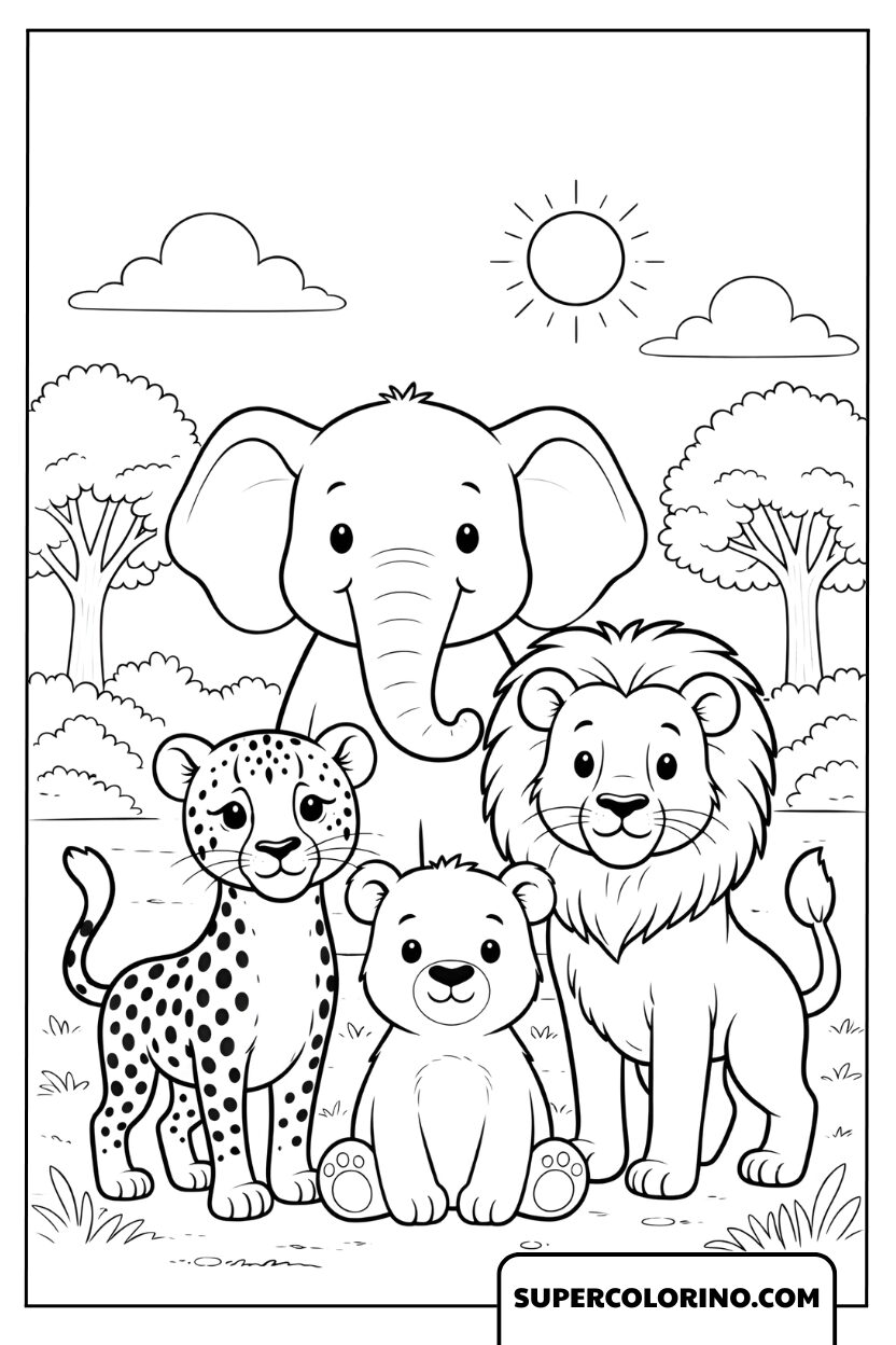 Adorables dessins d'animaux de la savane