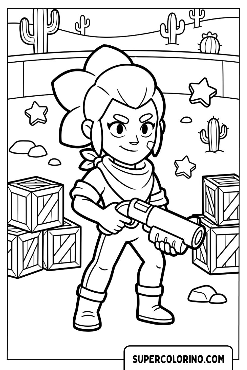 Coloriages de Shelly avec son fusil dans l'arène du désert