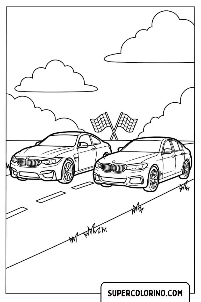 Disegni di due vetture BMW che gareggiano in pista
