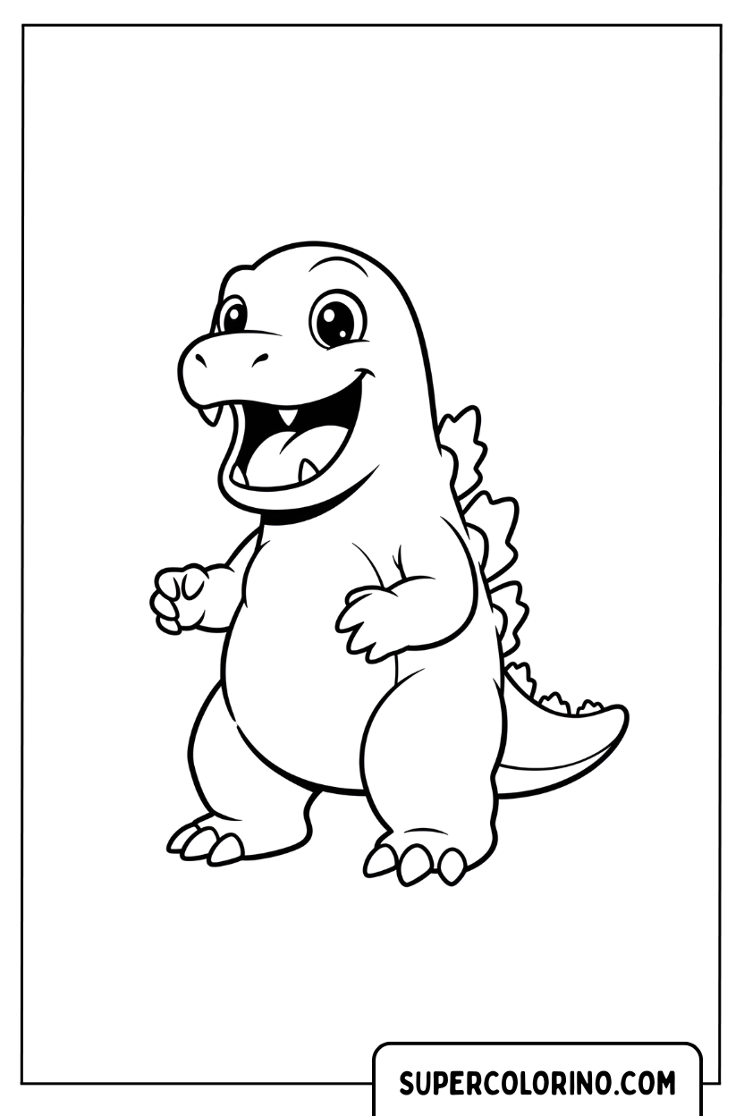 Disegno da colorare Godzilla chibi sorridente