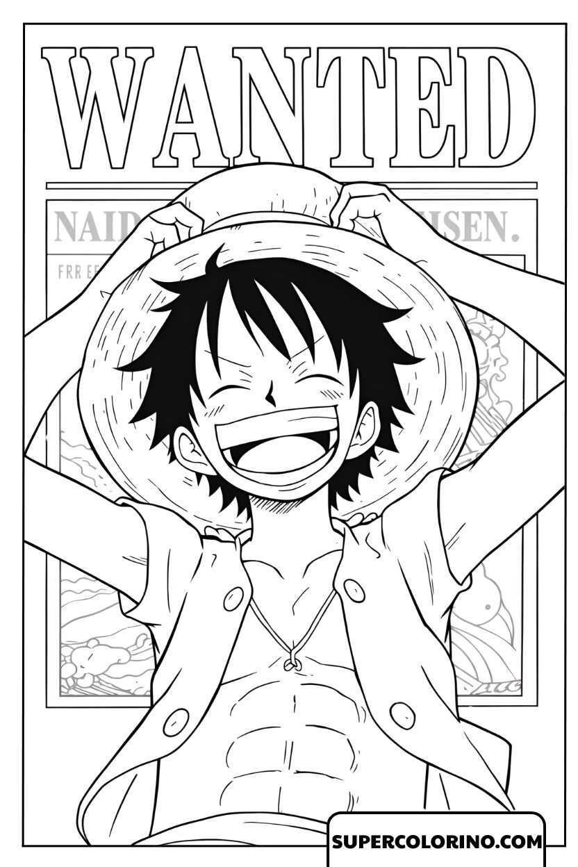 Conception de l'affiche joyeuse _Wanted_ de Monkey D. Luffy