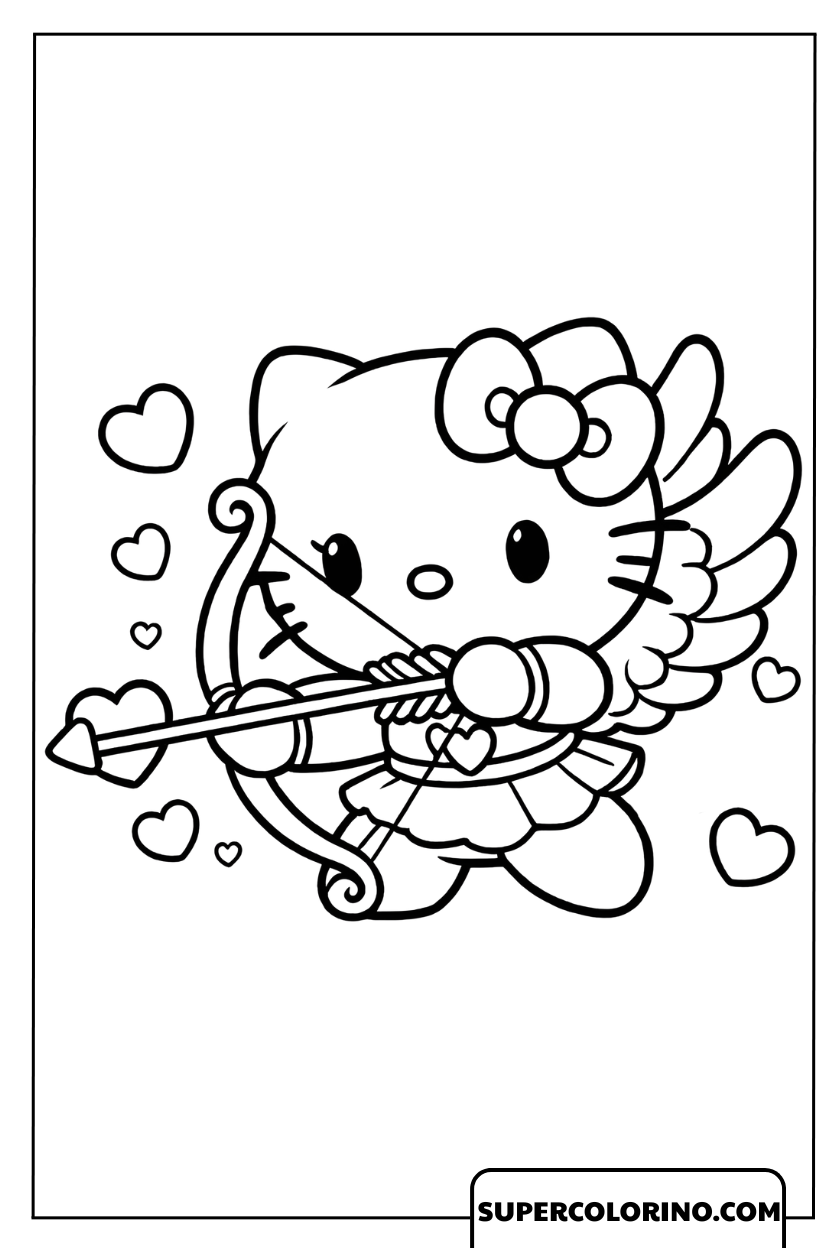 Hello Kitty Cupido met pijl en boog kleurplaat