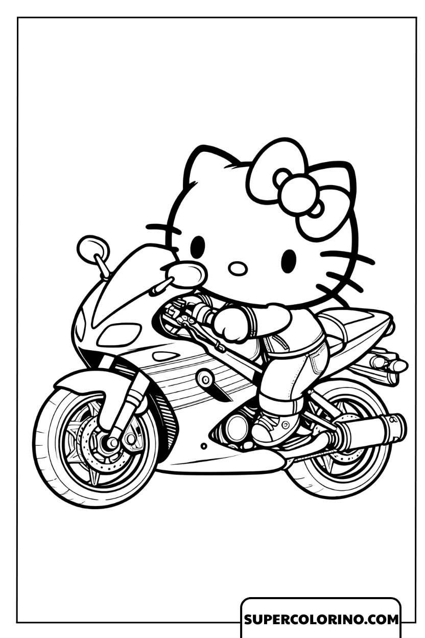 Coloriage Hello Kitty faisant du vélo de sport