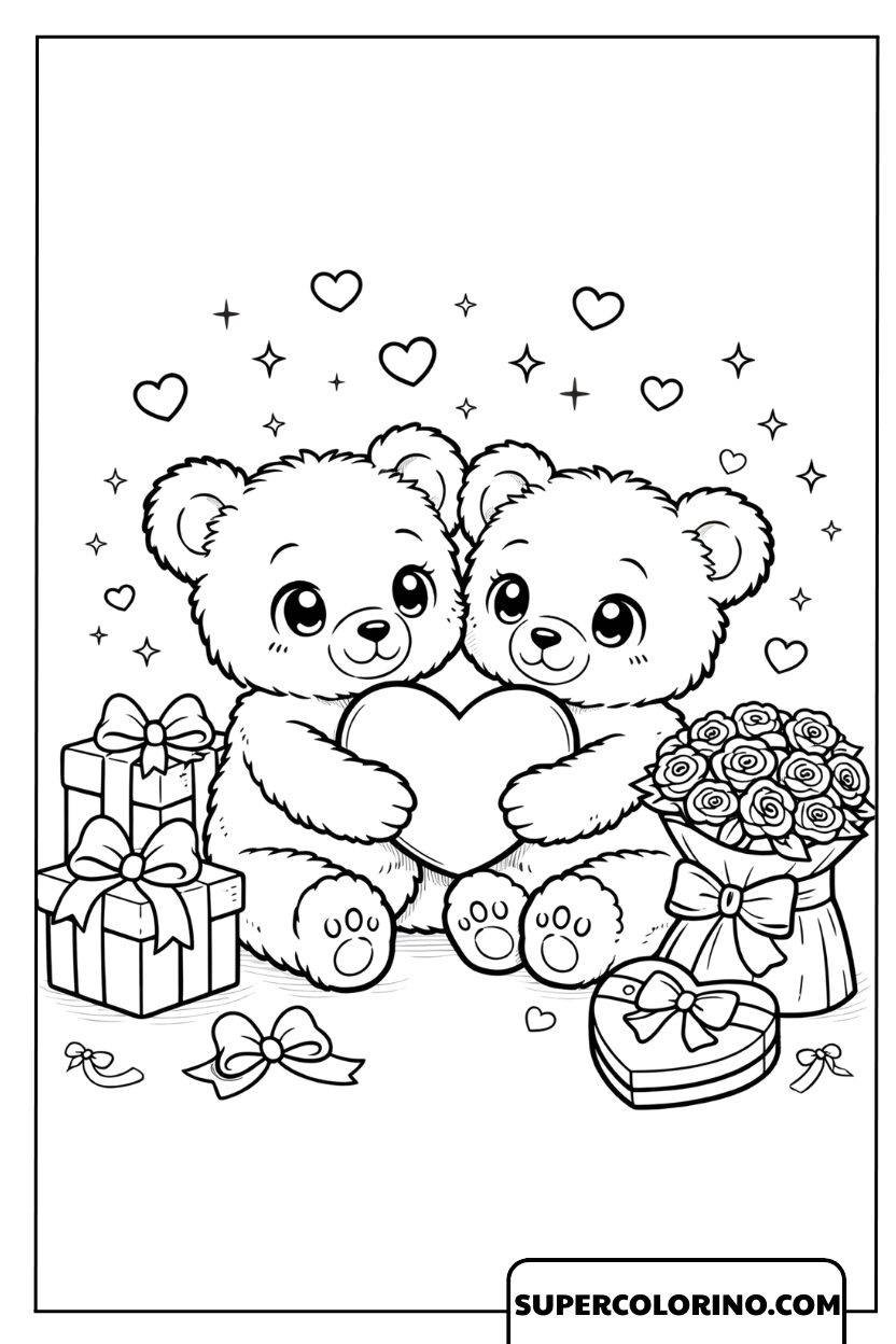 Zeichnung von zwei süßen Teddybären mit Herz