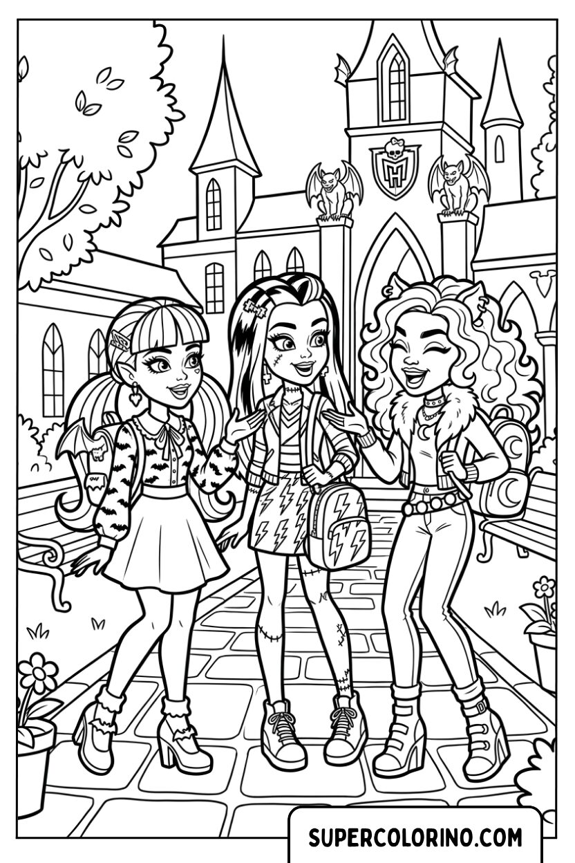 Disegni delle ragazze di Monster High che chiacchierano a scuola