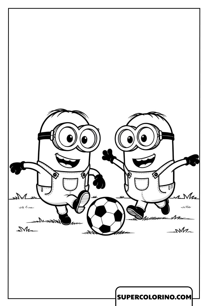 Tekening van een paar Minions die voetballen