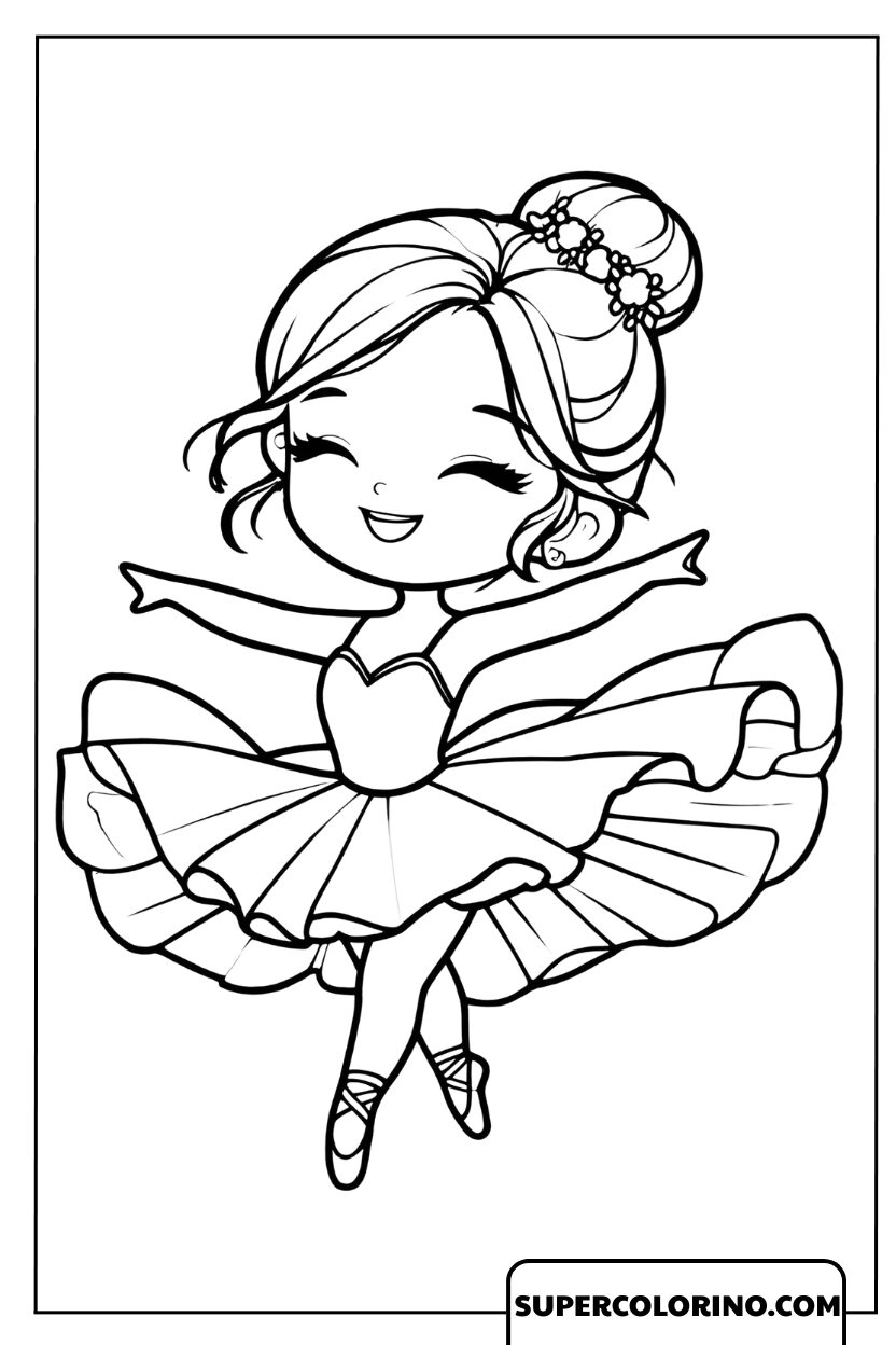 Malvorlage einer kleinen Ballerina in einer klassischen Tanzpose