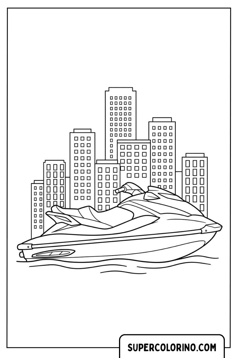 Motomarine en ville à colorier
