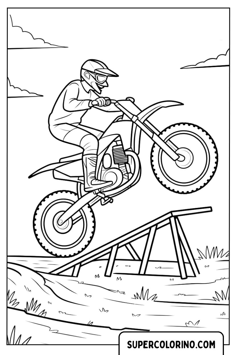 Saut de motocross sur la rampe de coloriage