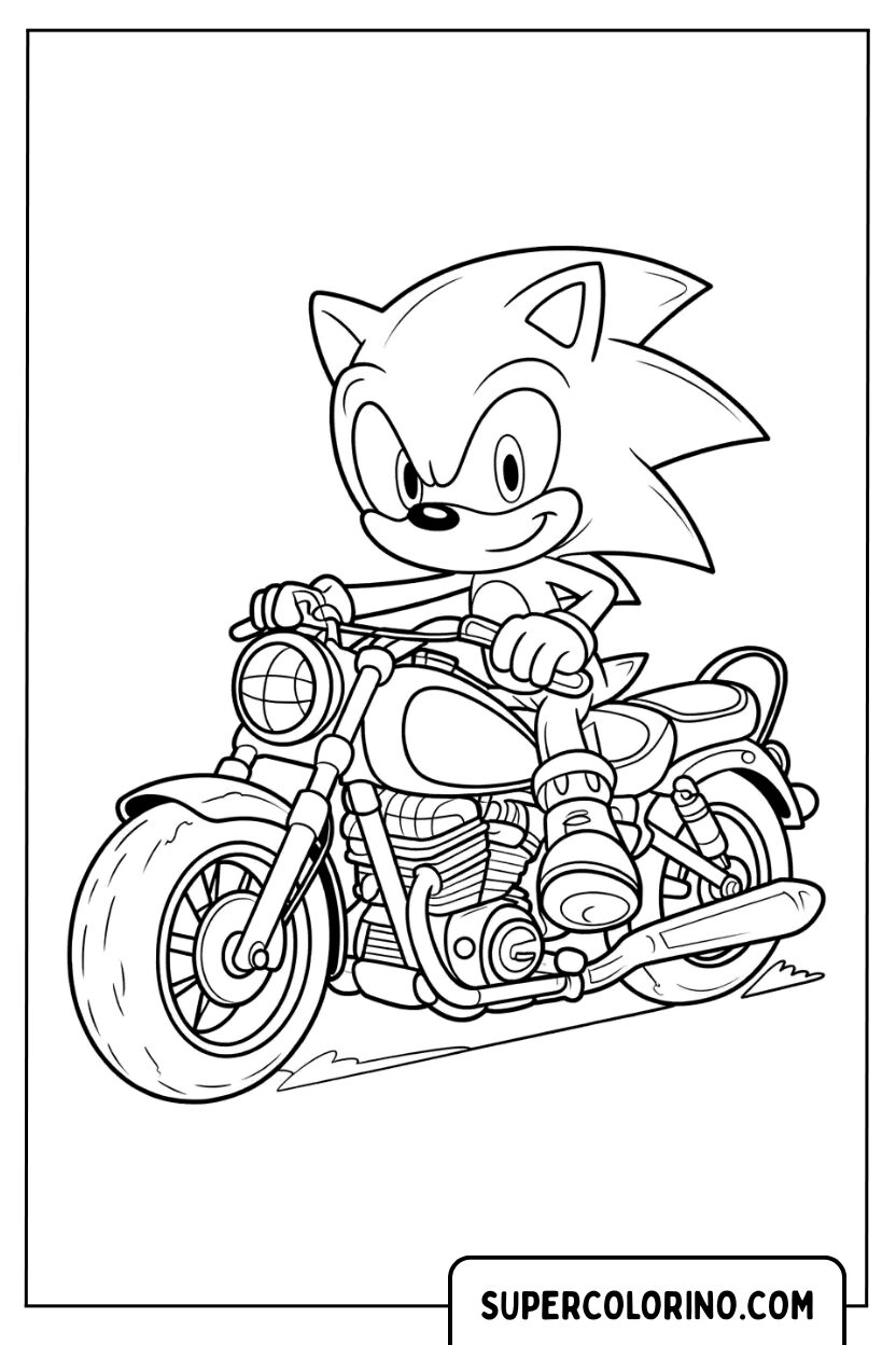 Coloriage Sonic sur moto