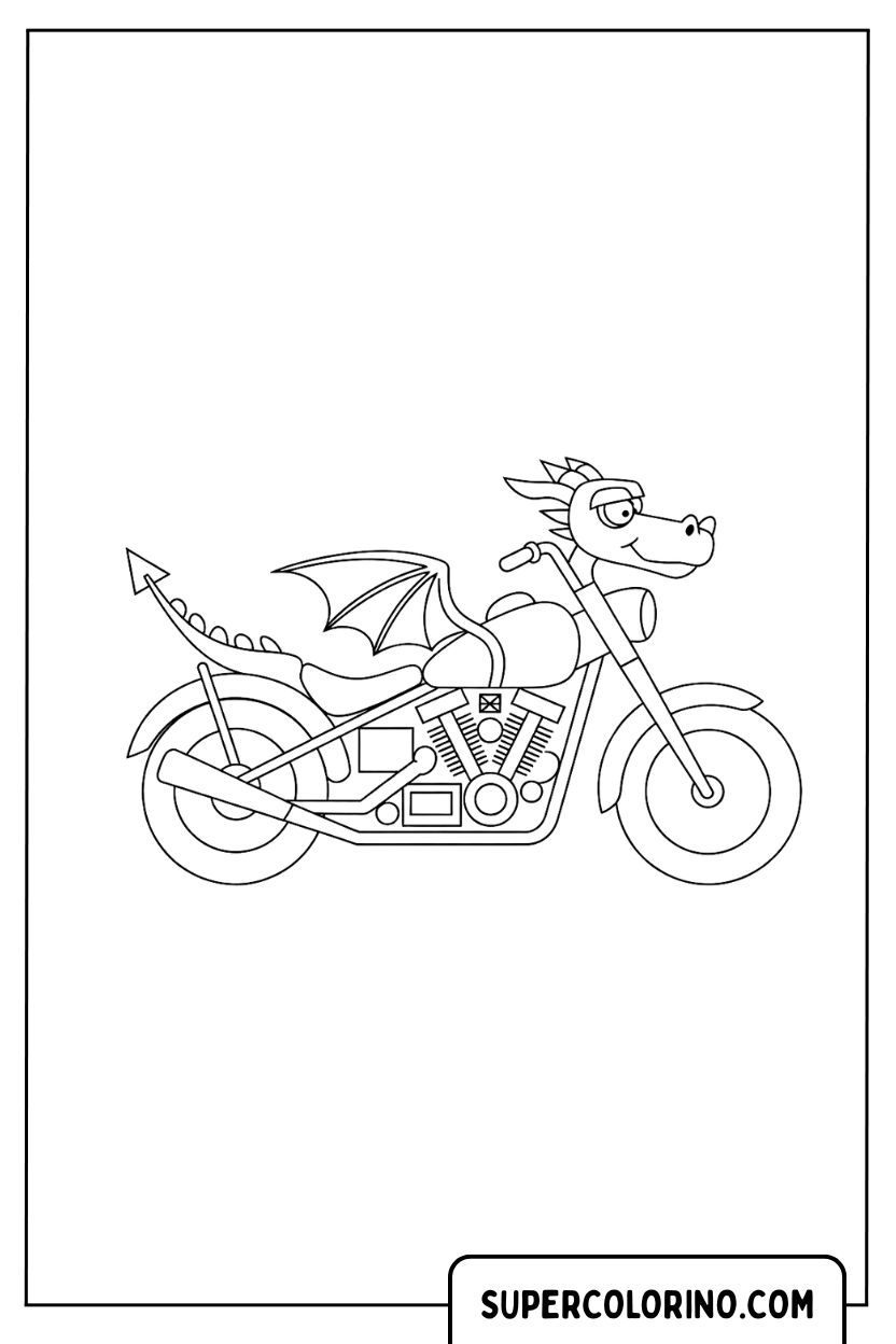 Coloriage fantastique de dragon sur une moto