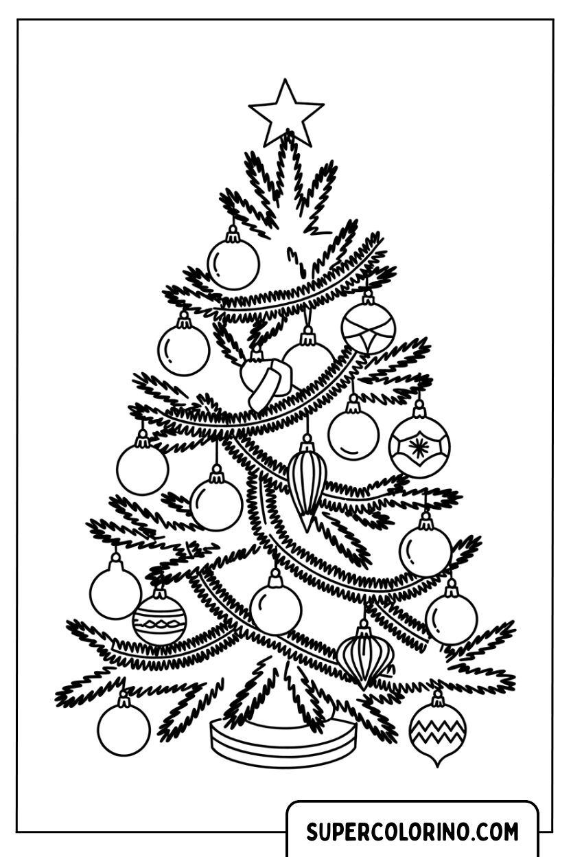 Detaillierter Weihnachtsbaum zum Ausmalen