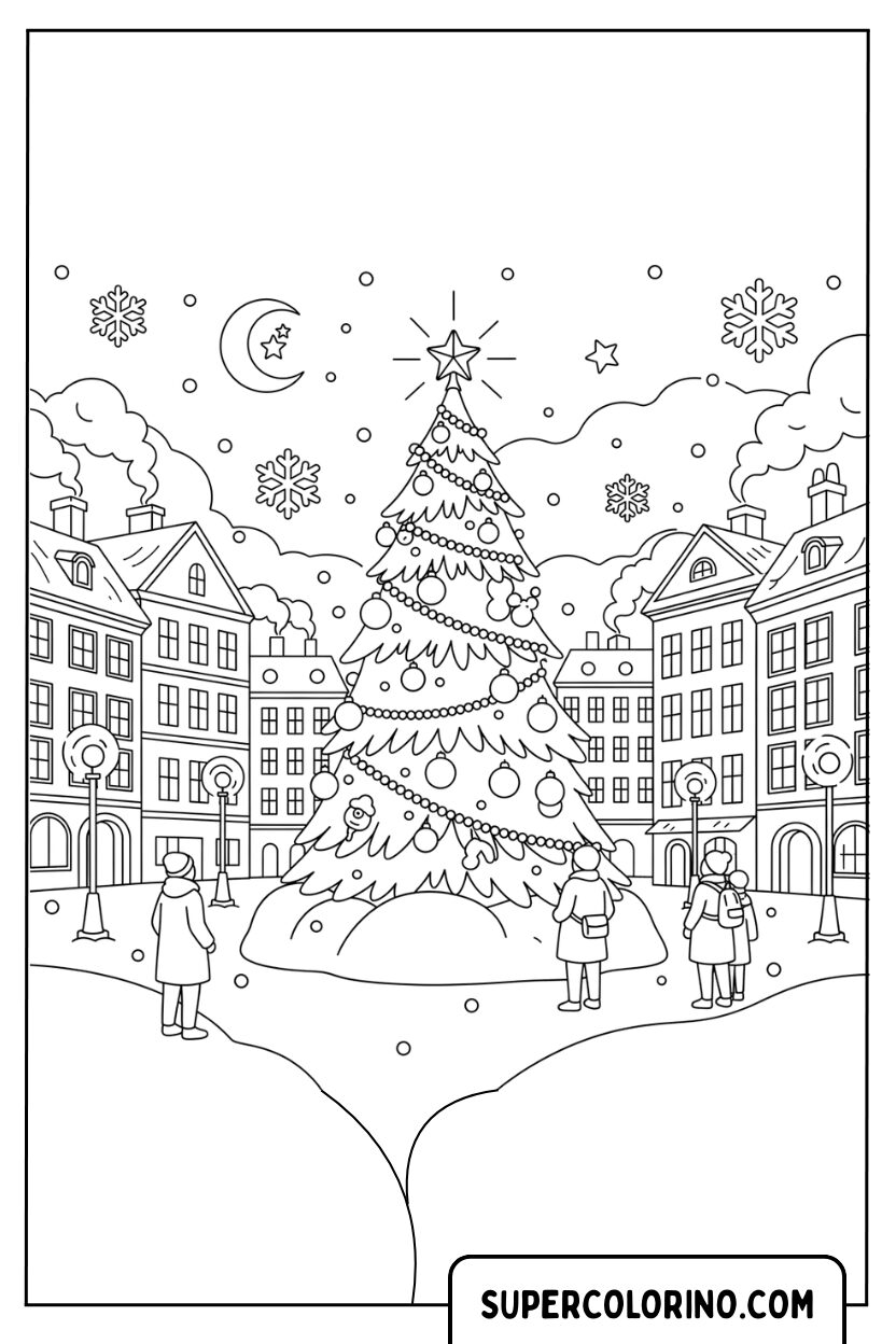 Weihnachtsbaum auf dem Stadtplatz zum Ausmalen