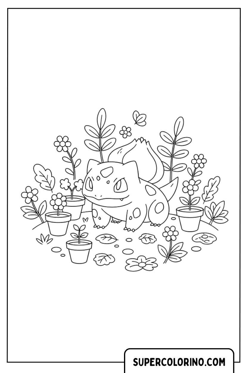 Bulbasaur in de tuin kleurplaat