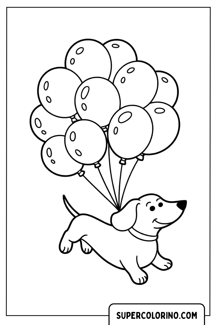 Hund mit Luftballons zum Ausmalen