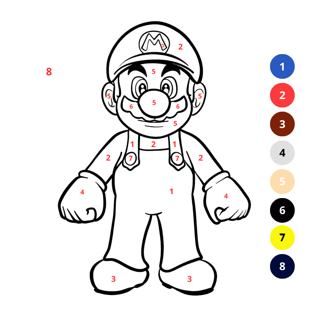 Super Mario genummerde kleurplaten