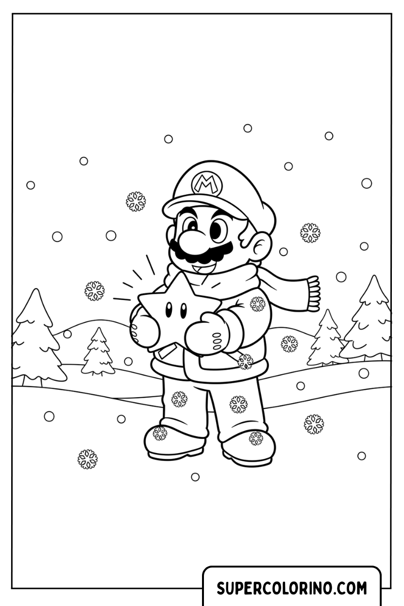 Kleurplaat Mario in de sneeuw