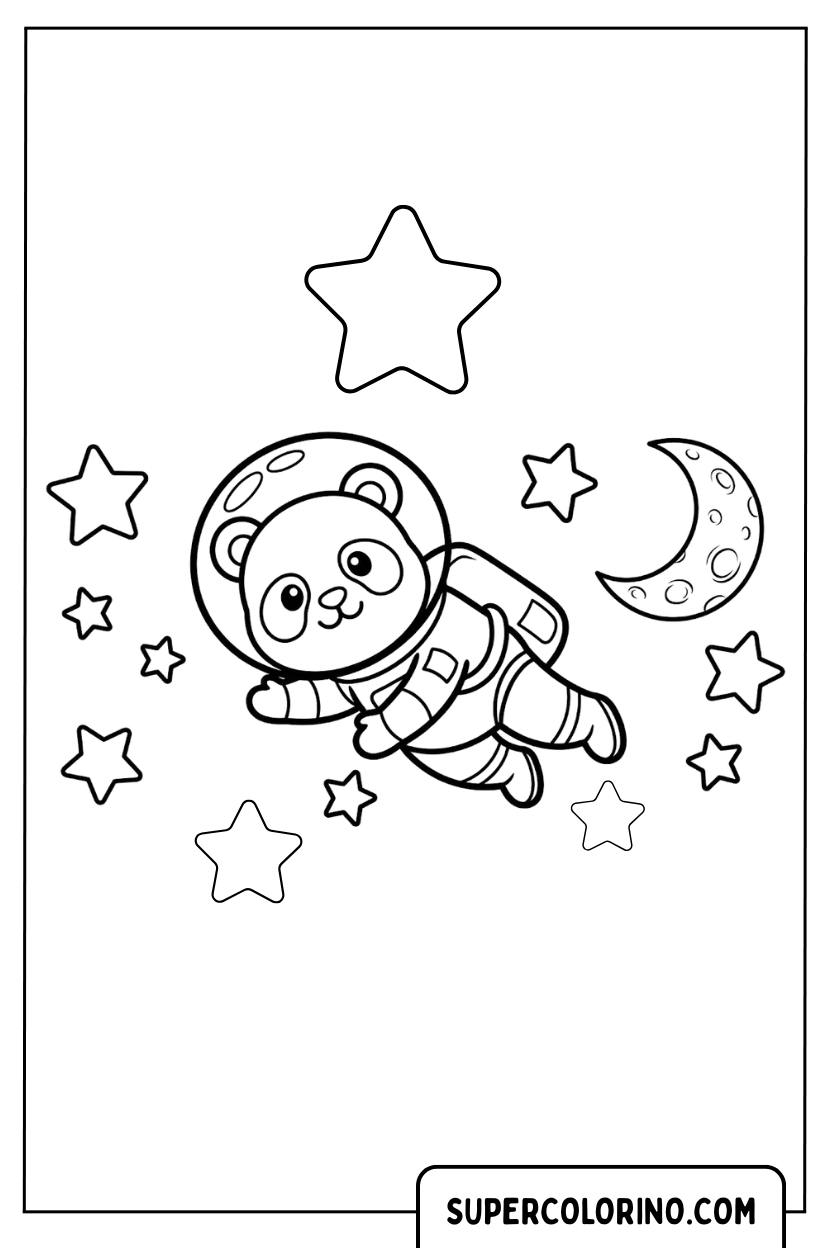 Disegno da colorare Panda astronauta nello spazio