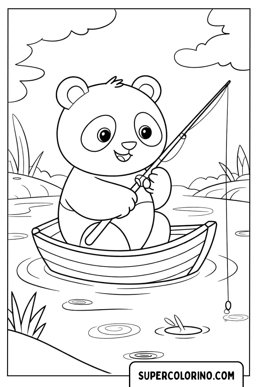Disegno da colorare Panda che pesca sulla barca