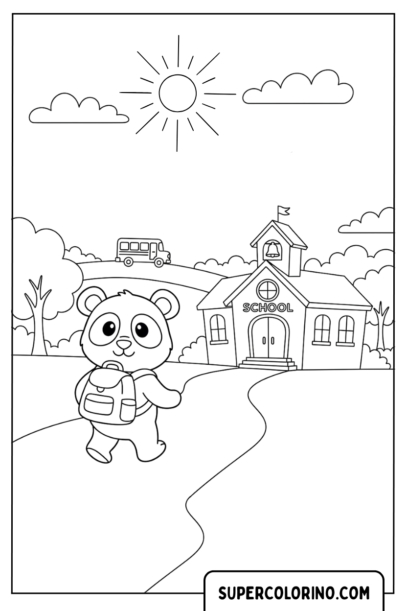 Disegno da colorare Panda che va a scuola