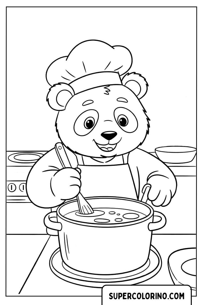 Disegno da colorare Panda chef in cucina