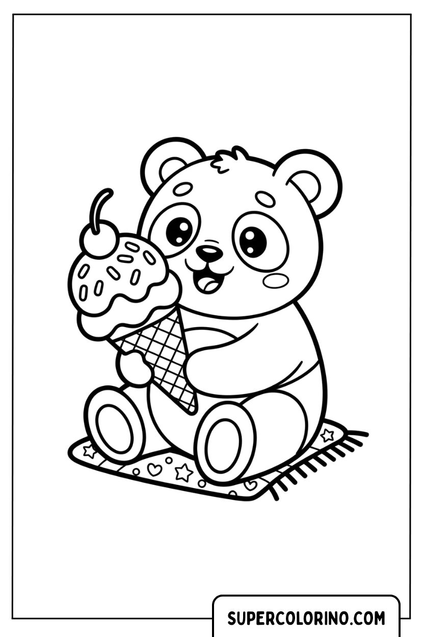 Disegno da colorare Panda con un grande gelato