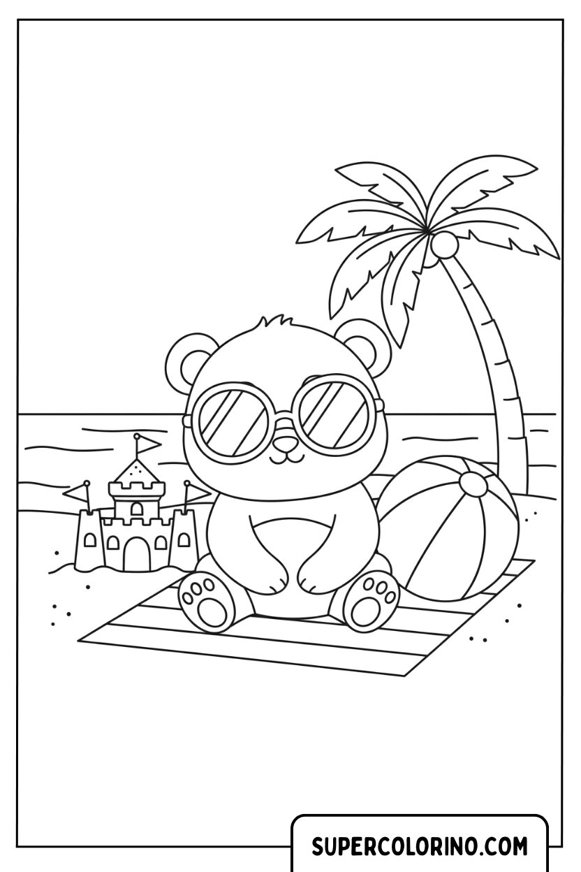 Disegno da colorare Panda in vacanza sulla spiaggia