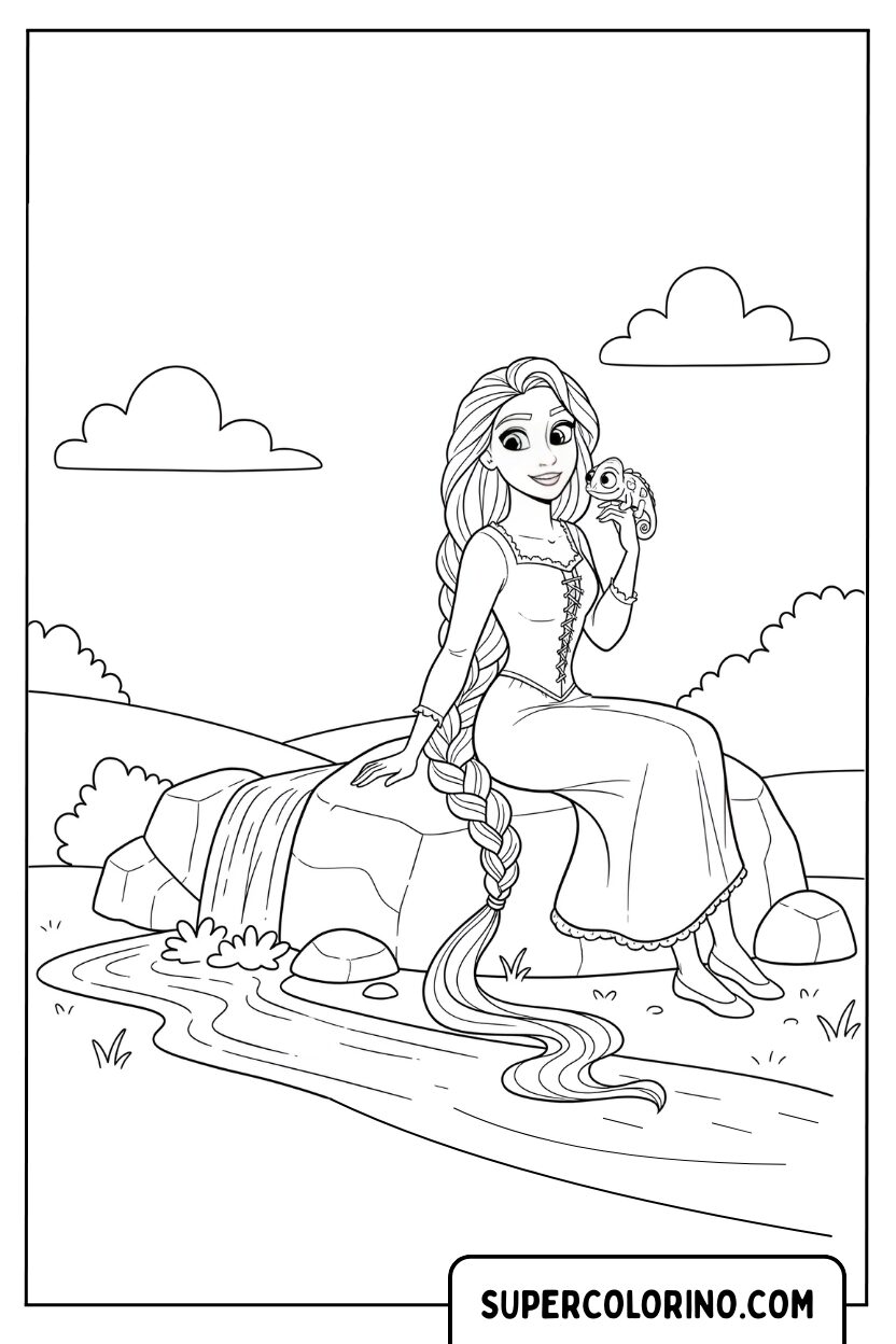 Malvorlage Rapunzel am Bach