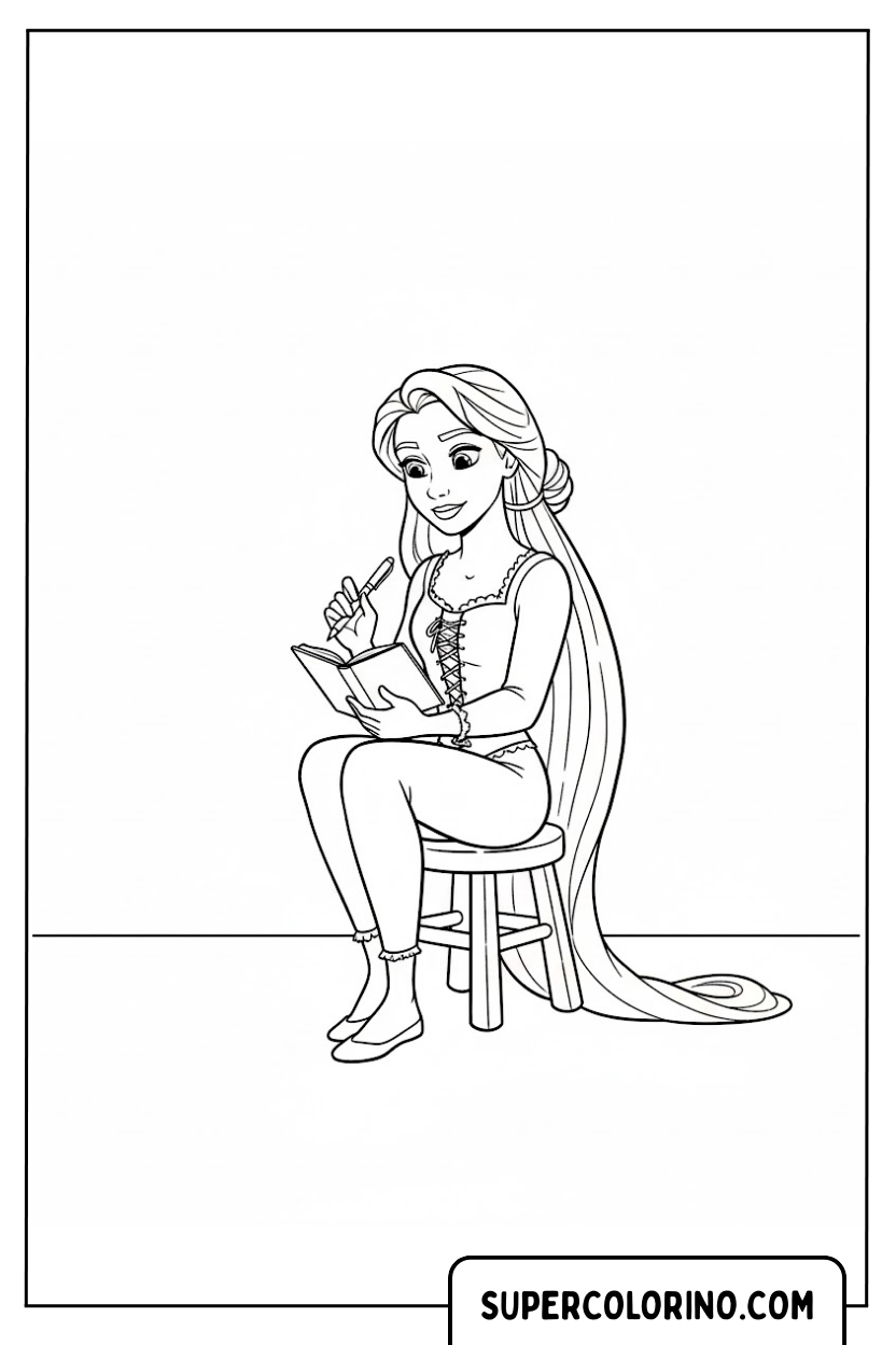 Malvorlage Rapunzel sitzt auf dem Stuhl und kämmt sich die Haare