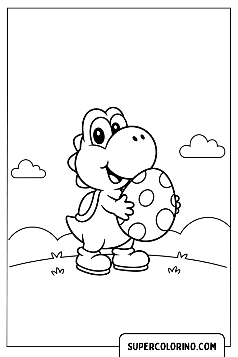 Kleurplaat Yoshi met het gigantische ei