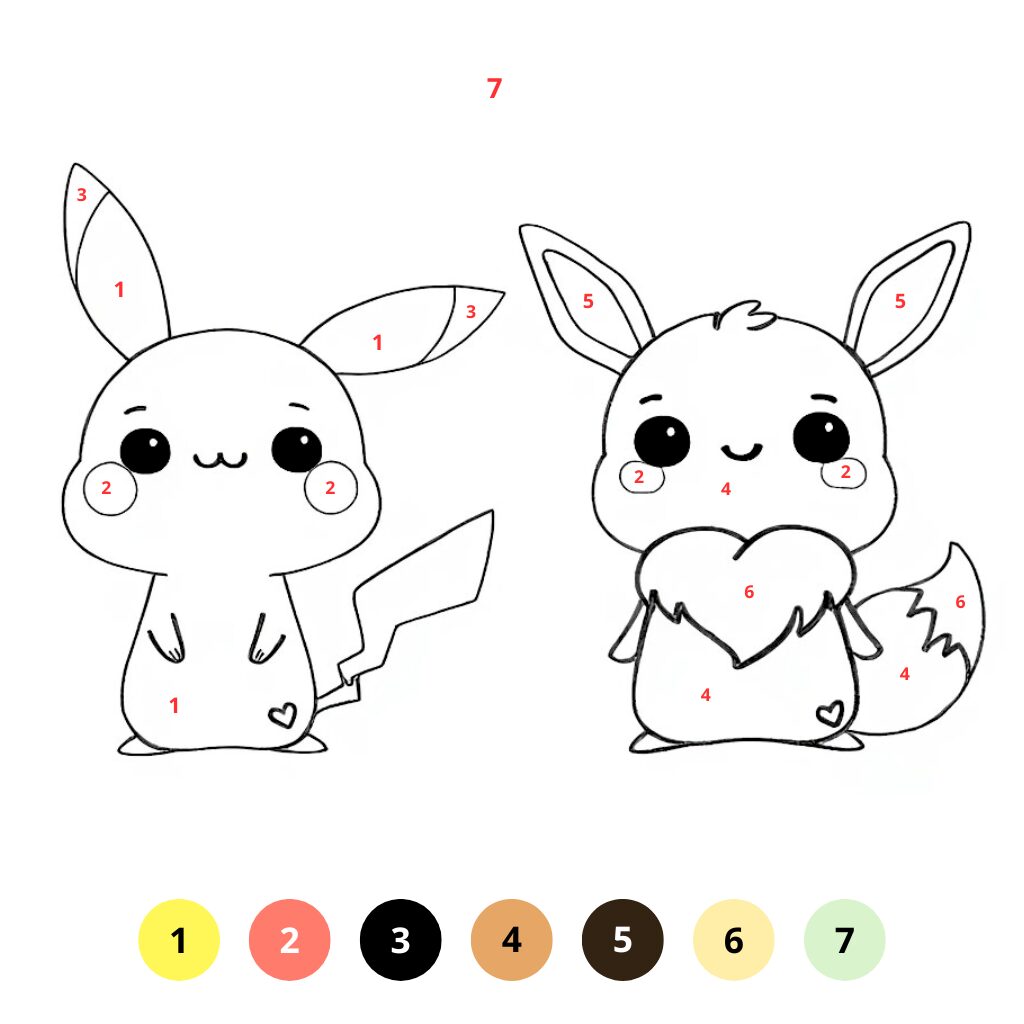 Super eenvoudig genummerde Pikachu kleurplaat