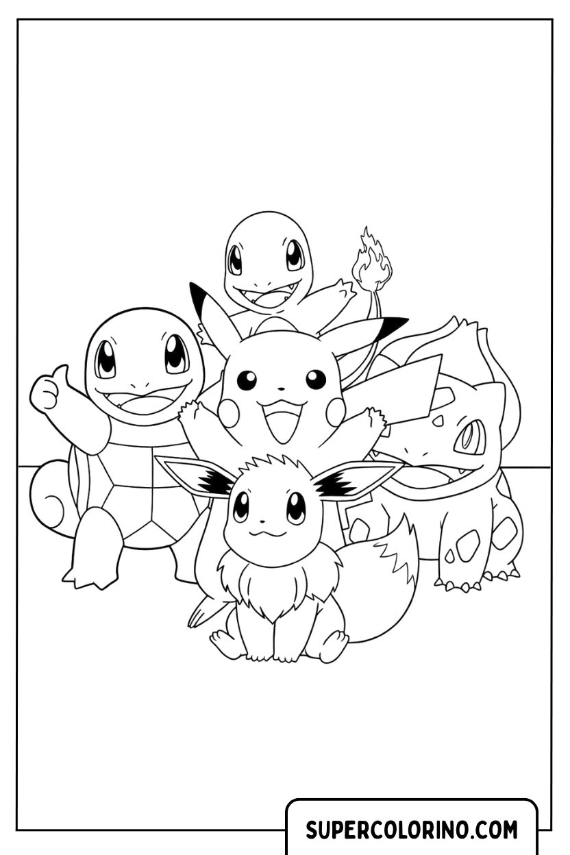 Pikachu en zijn Pokemon-vrienden kleurplaat