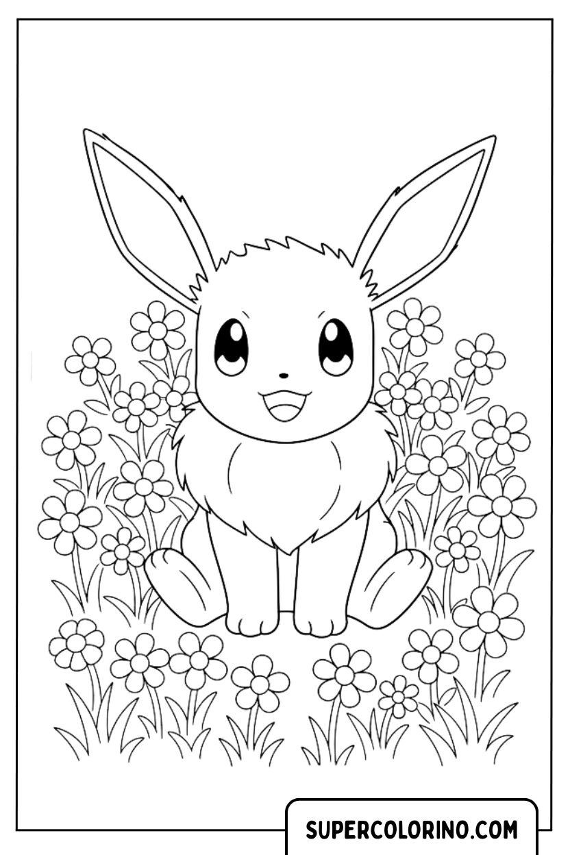 Eevee in de bloementuin kleurplaat