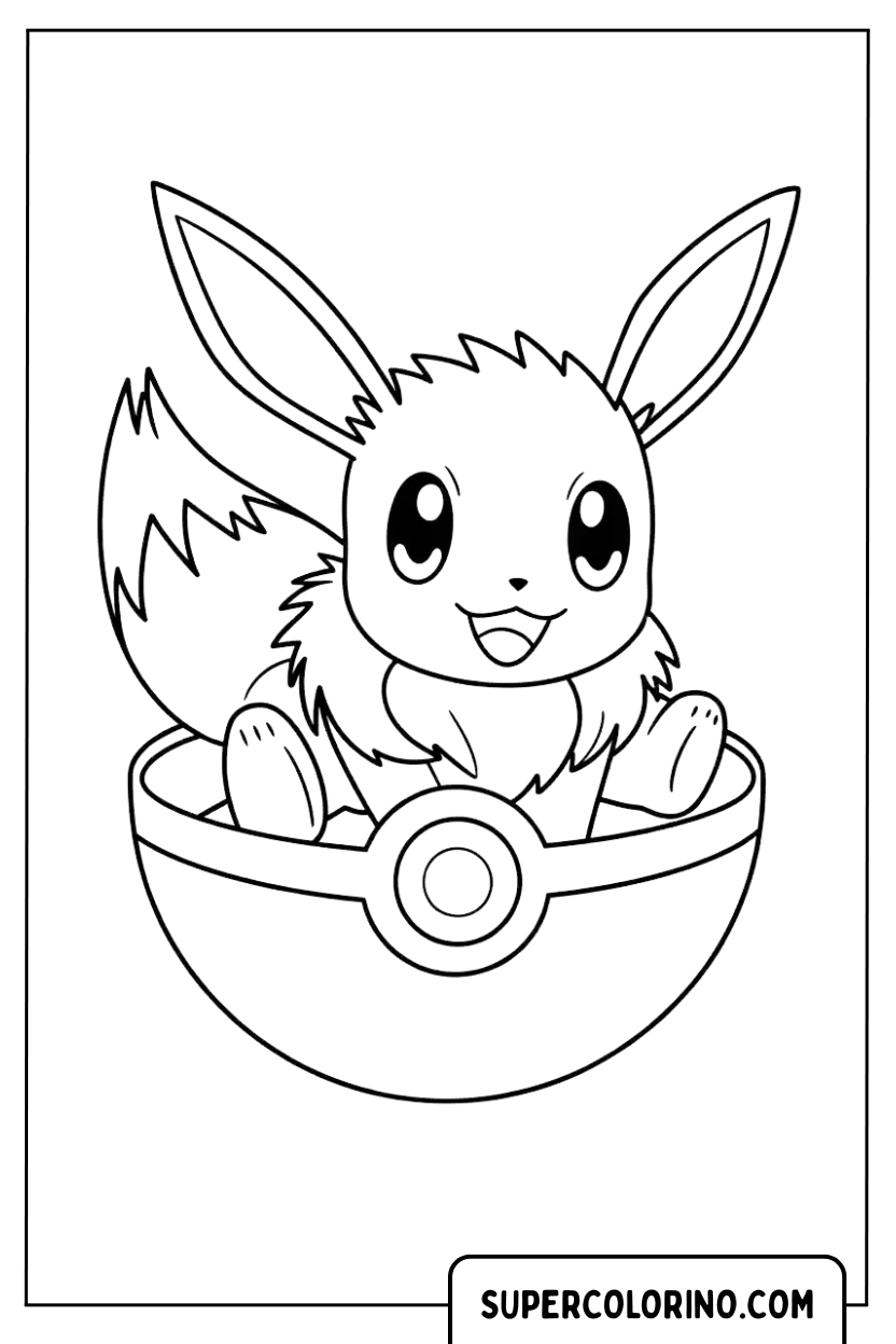 Eevee in de Poké Ball kleurplaat