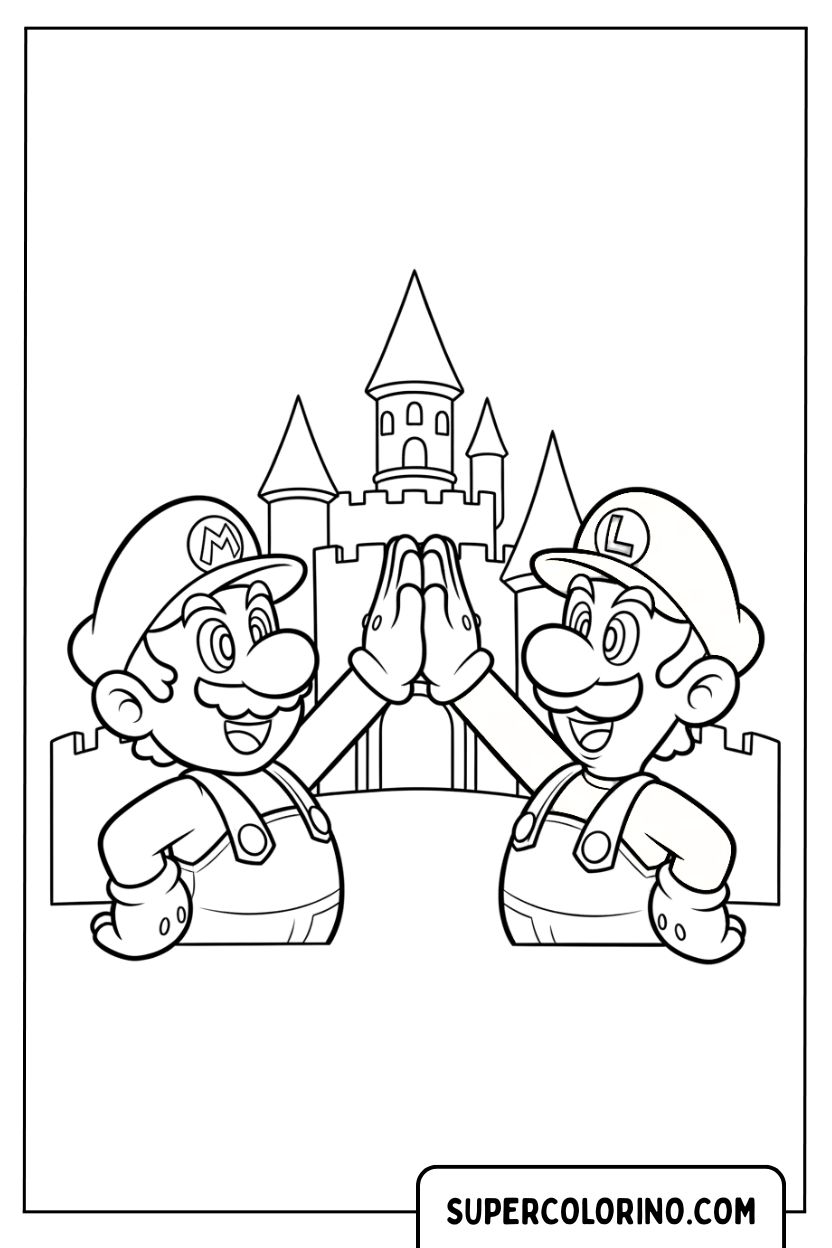 Mario en Luigi voor het kasteel kleurplaat