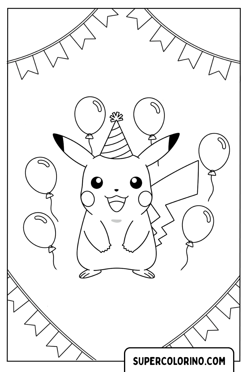 Pikachu verjaardagsfeestje kleurplaat