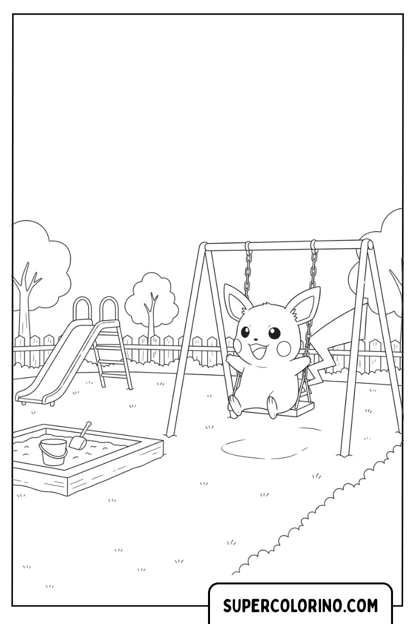 Pikachu op de kleurplaat van de speeltuin