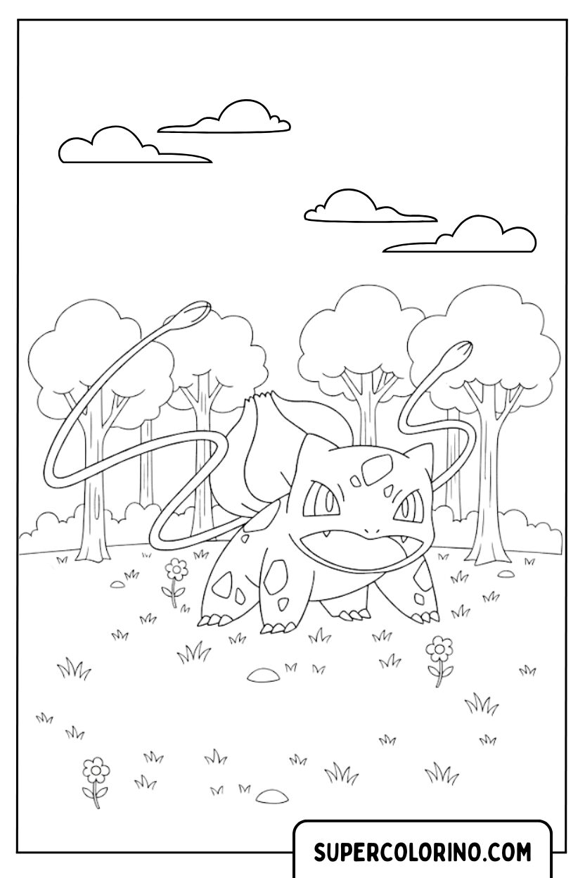 Pokémon in het bos kleurplaat