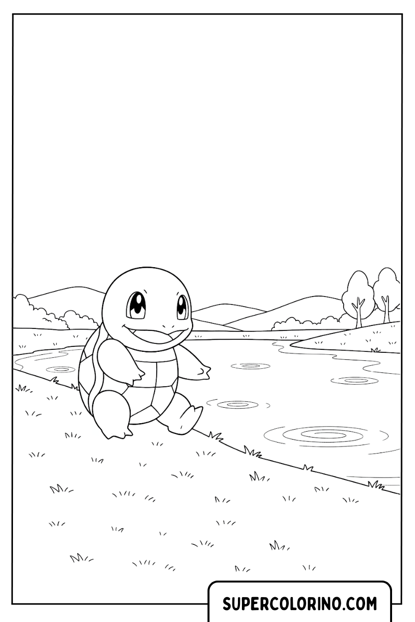 Squirtle bij het meer kleurplaat